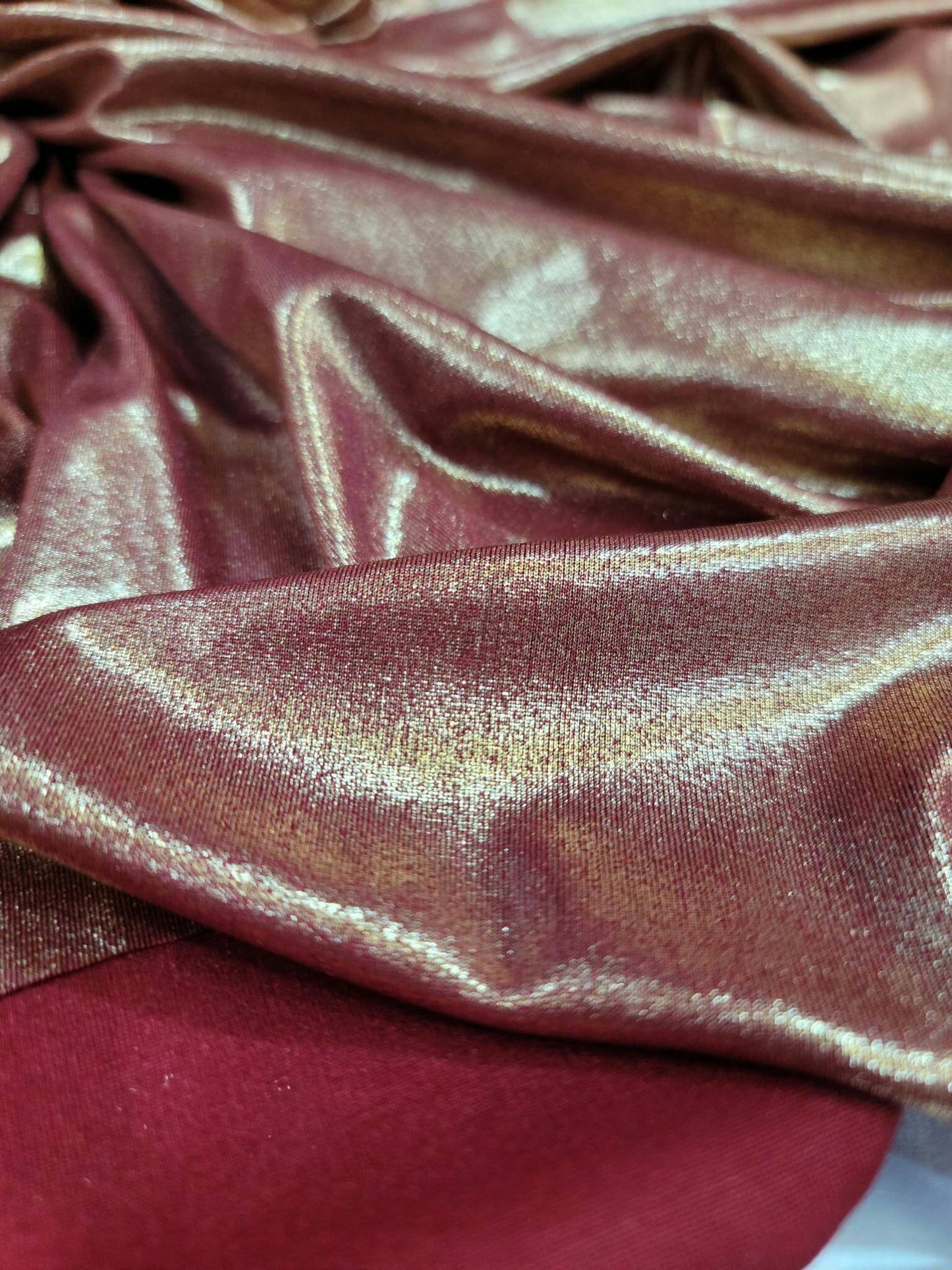 Burgundy Spandex Gold Sparkly Shimmer Stretch Fabric By The Yard Metallic Gown Decoration Draping Clothing Background