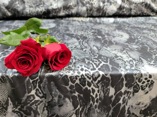 Black Snake Stretch Black and Silver Stretch Spandex Fabric Sold by the Yard Gown Prom Dress Draping Clothing Decoration Animal Print
