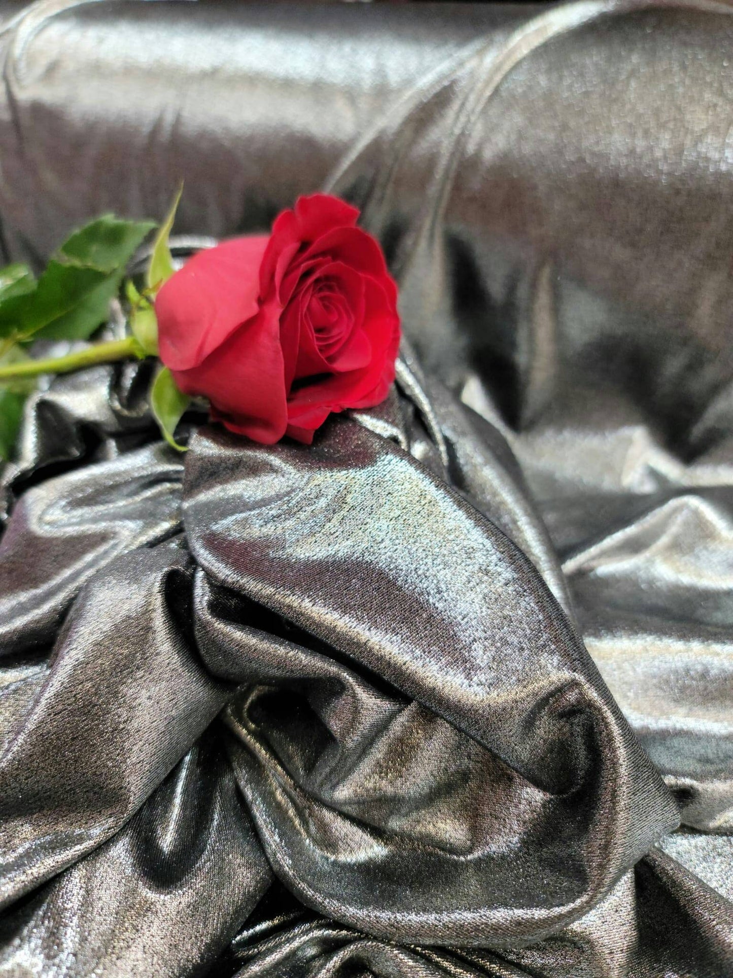 Gray 4 Way Stretch Spandex Silver Shimmer Metallic  Fabric Sold by the Yard Gown Bridal Decoration Draping Clothing