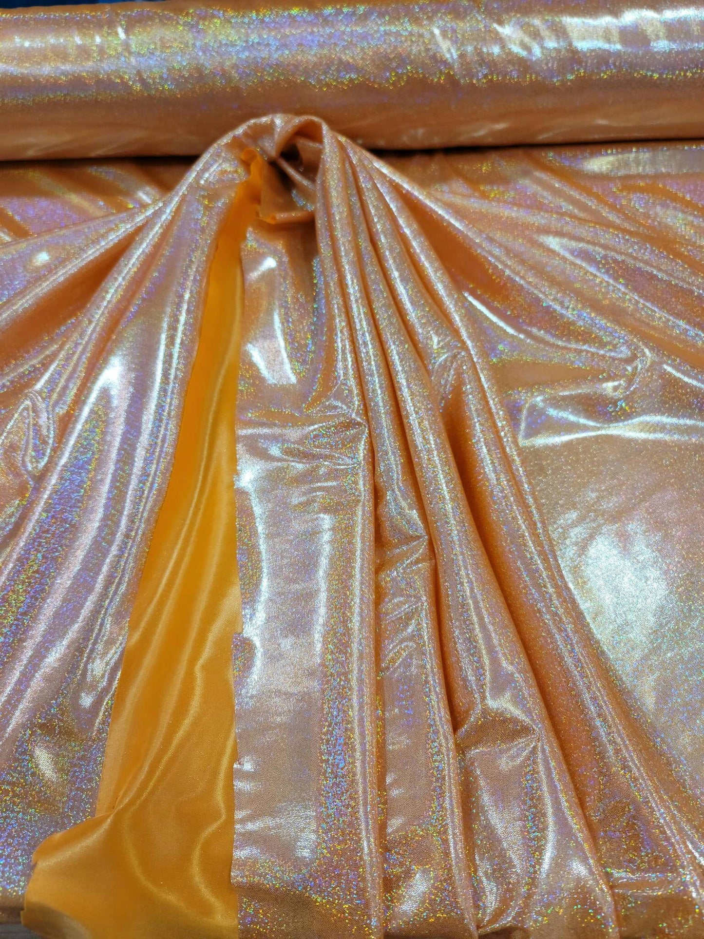 Orange Sparkly Lame Foil Fabric Shimmer Glossy Ligth Weight Fabric Sold by the Yard Evening Dress Decoration Clothing Fashion Backdrop