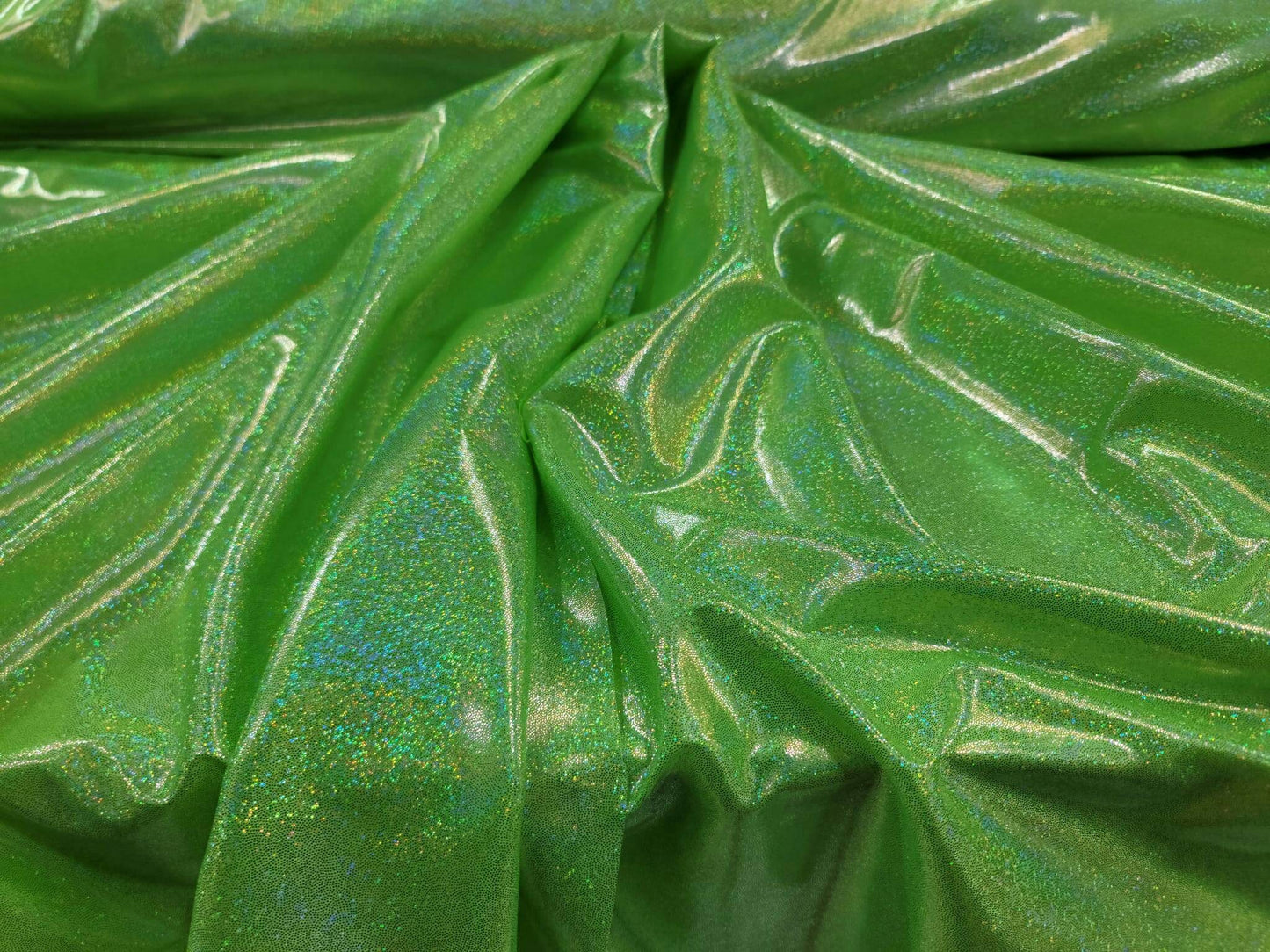 Neón Green Sparkly Shimmer Glossy Iridescent Ligth Weight Foil Fabric Sold By The Yard Hologram Glitz Glitter Lame Foil