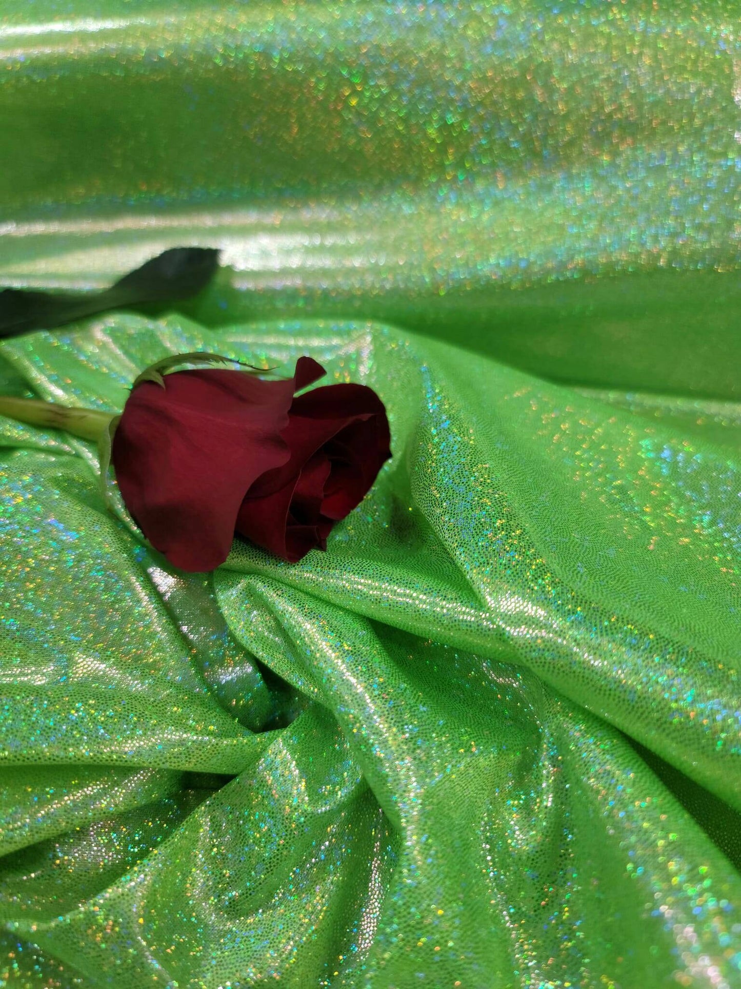 Neón Green Sparkly Shimmer Glossy Iridescent Ligth Weight Foil Fabric Sold By The Yard Hologram Glitz Glitter Lame Foil
