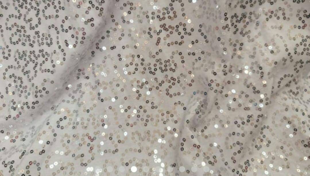 White Jersey knit stretch Silver Sequin Embroidery Fabric By The Yard