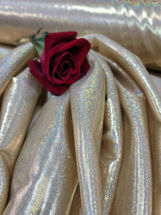 Gold Sparkly Shimmer Iridescent Fabric By The Yard Gown Dress Hologram Glossy Decoration Clothing Polyester