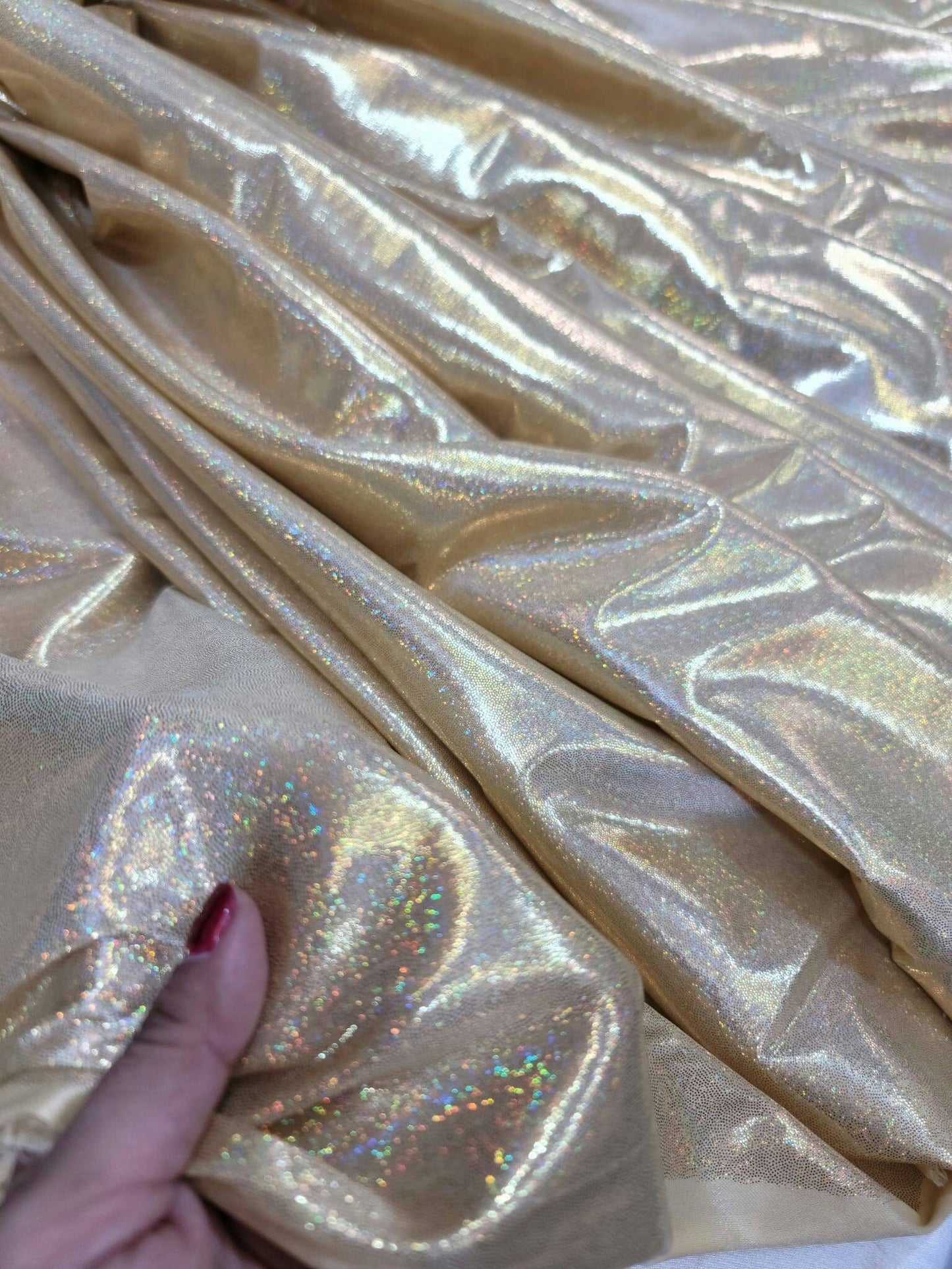 Gold Sparkly Shimmer Iridescent Fabric By The Yard Gown Dress Hologram Glossy Decoration Clothing Polyester