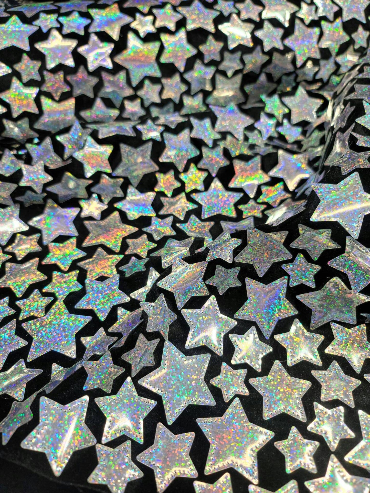 Silver Sequin Iridescent Embroidery Stars On Black Stretch Velvet Fabric By The Yard Fashion Dress Clothing Backdrop Party Dress