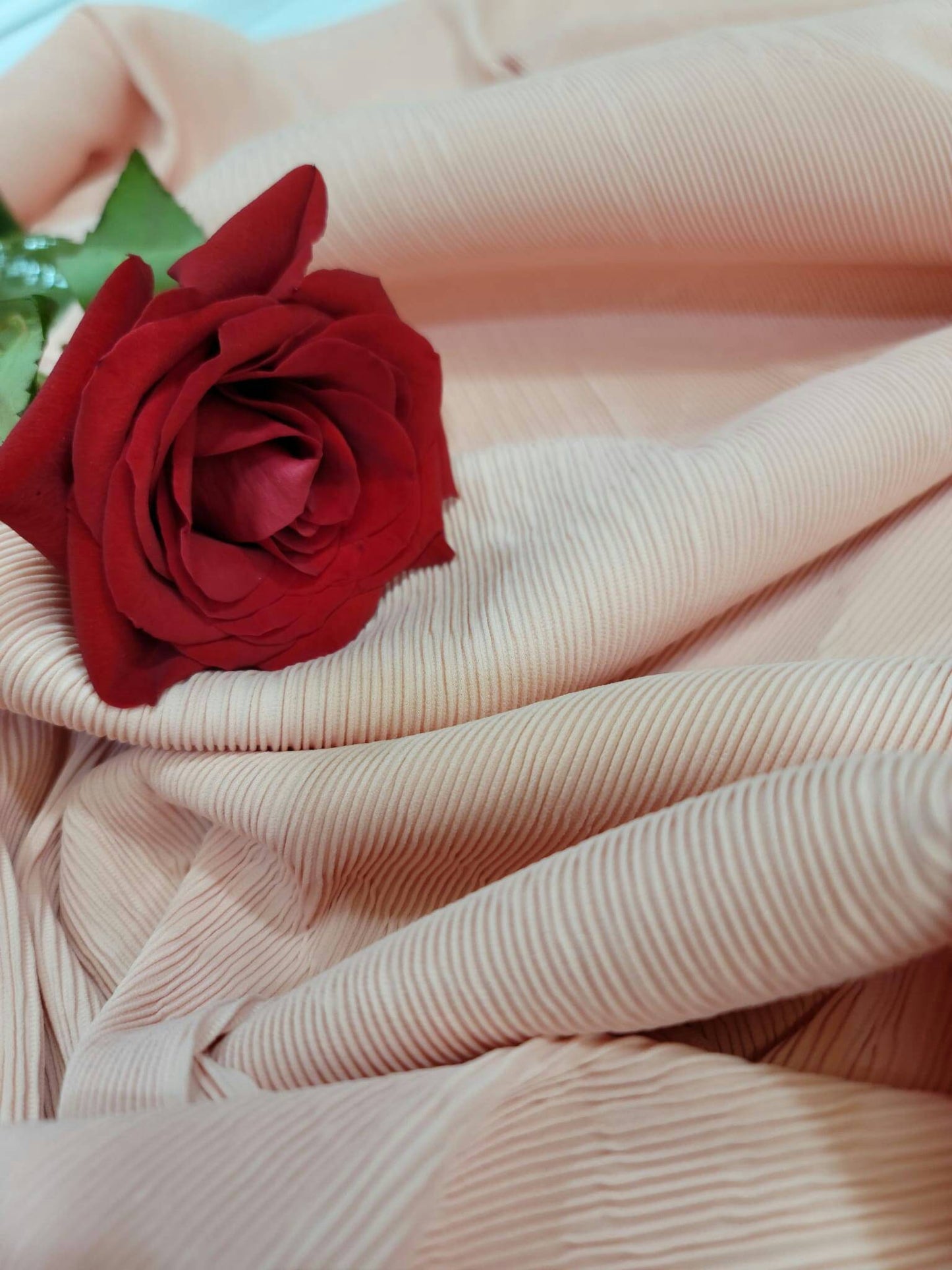 Blush Pleated Stretch Nylon Spandex  Fabric Sold by the Yard Gown Quinceañera Bridal Prom Gown