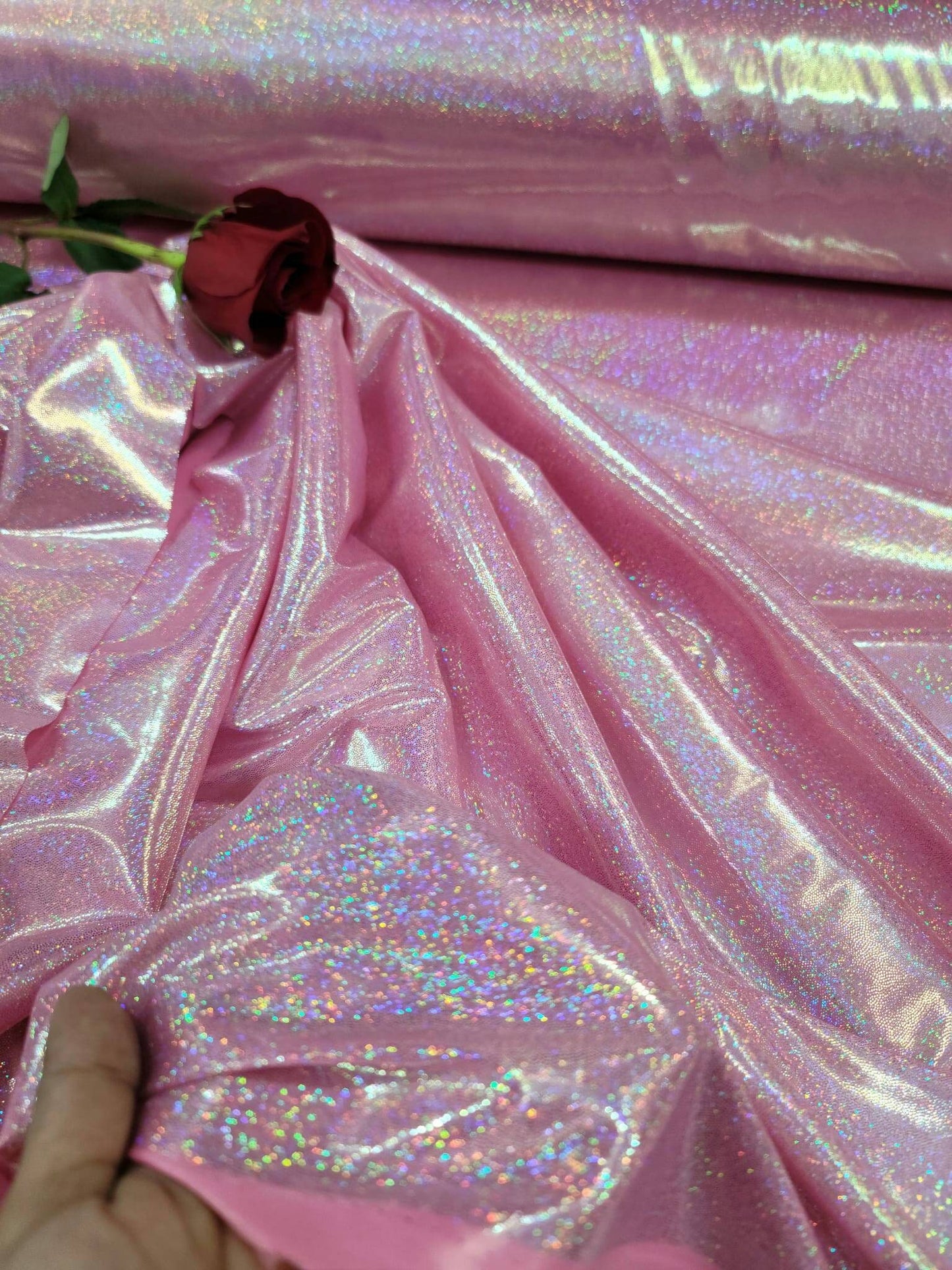 Pink Sparkly Glitter Foil Fabric By The Yard Glossy Ligth Weight Lame  Gown Party Dress Decoration Shimmer Holografic Fashion Prom Party