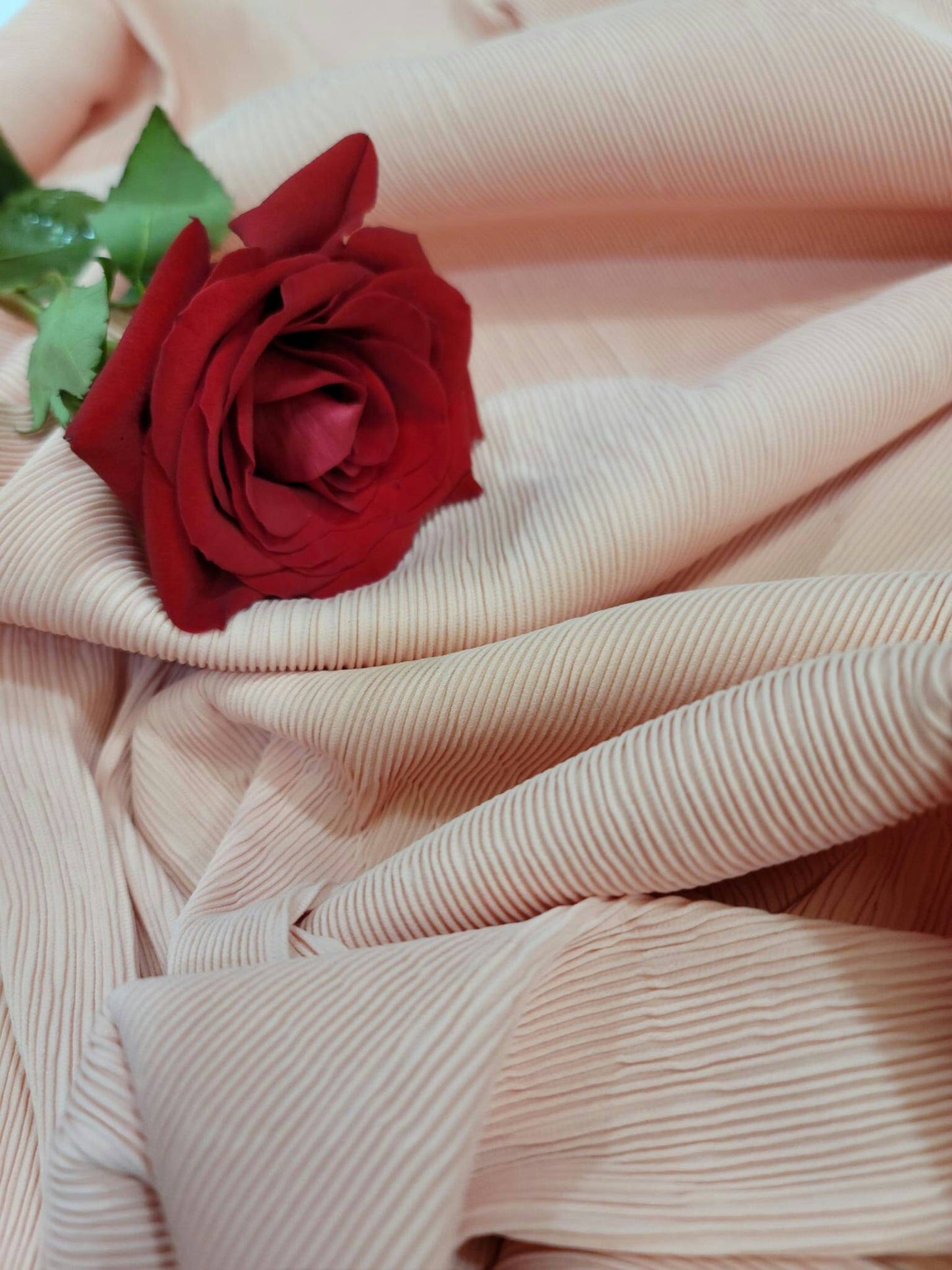 Blush Pleated Stretch Nylon Spandex  Fabric Sold by the Yard Gown Quinceañera Bridal Prom Gown