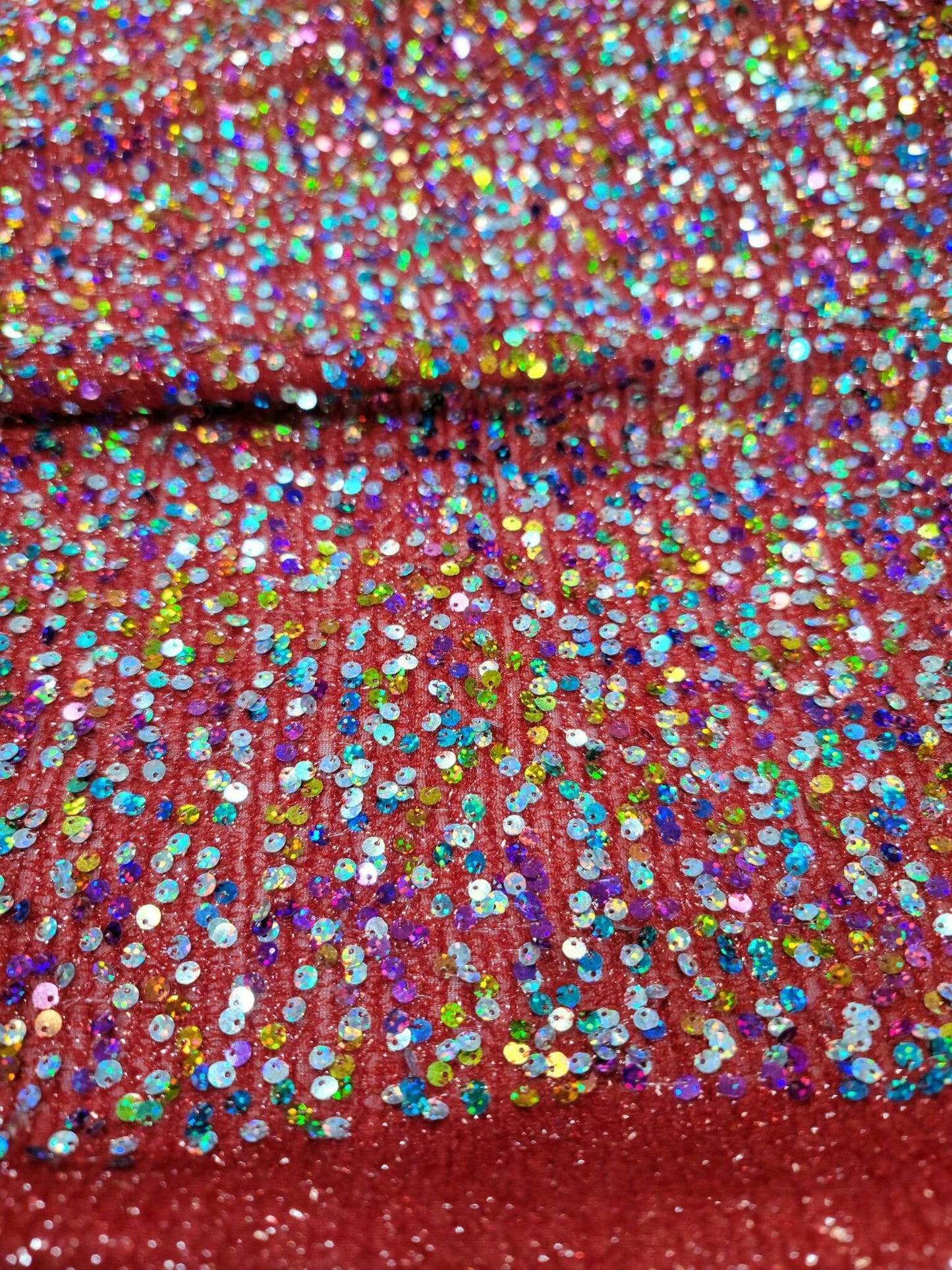 Multicolor Sequin Red Stretch Fabric - Perfect for Party Dresses, Costumes, and Decorations