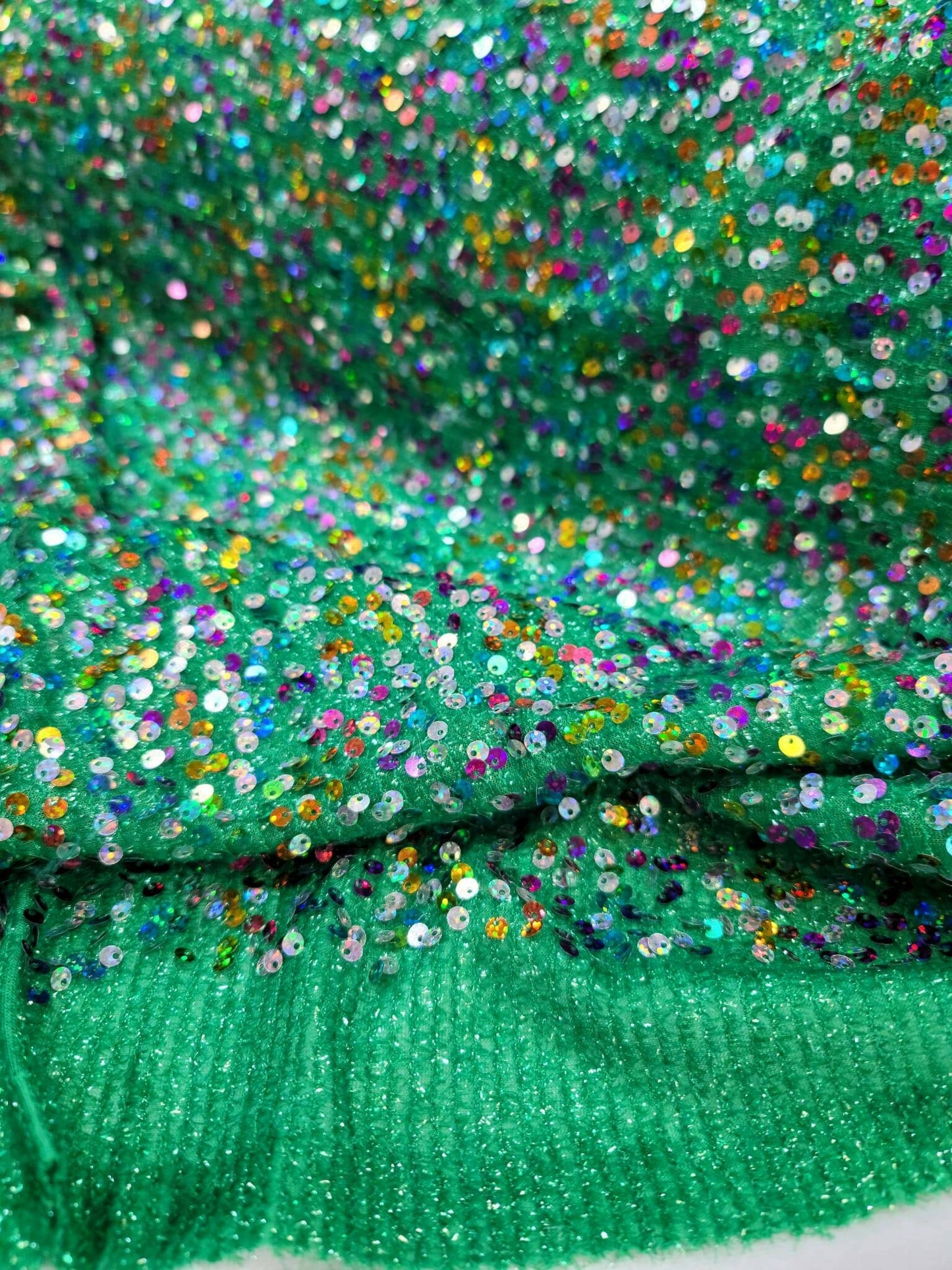 Multicolor Sequin Green Stretch Fabric - Perfect for Party Dresses, Costumes, and Decorations