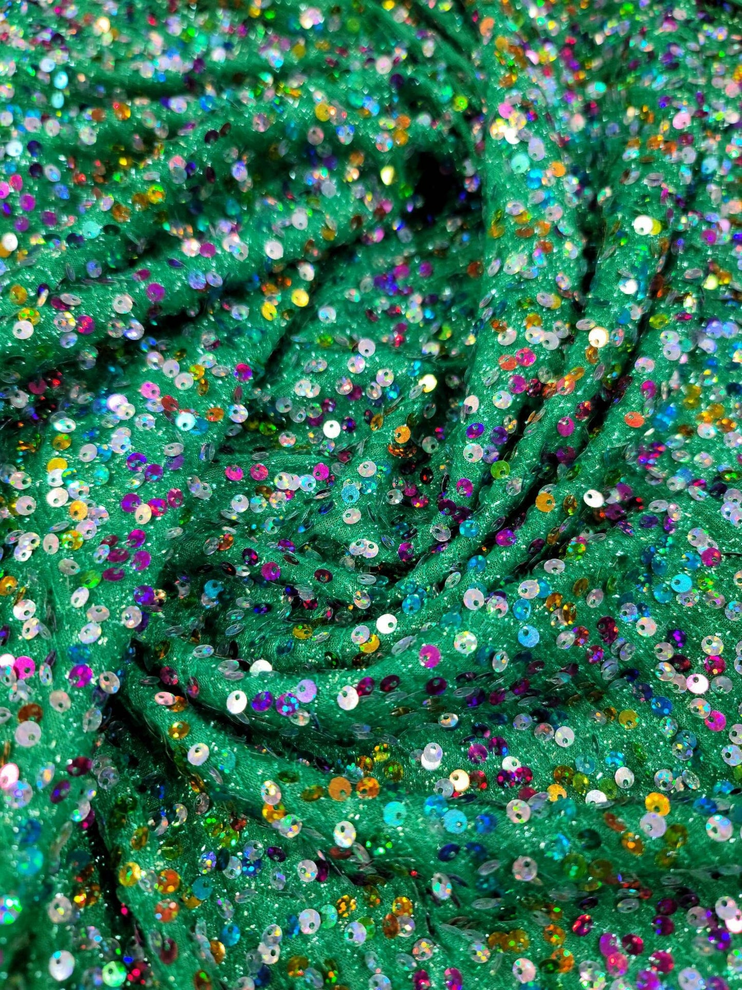 Multicolor Sequin Green Stretch Fabric - Perfect for Party Dresses, Costumes, and Decorations