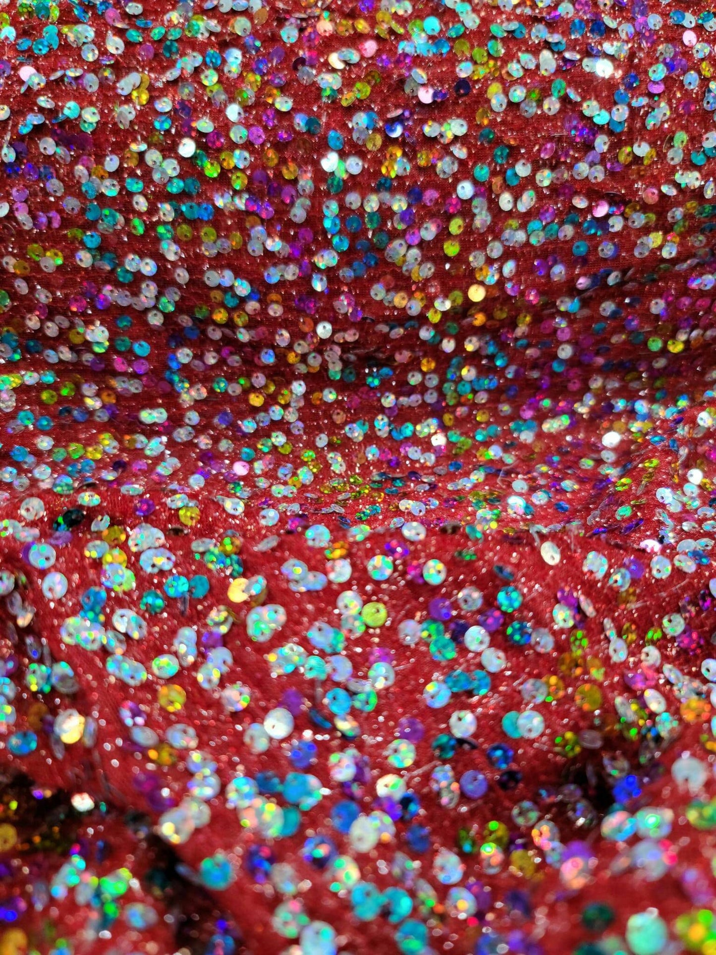 Multicolor Sequin Red Stretch Fabric - Perfect for Party Dresses, Costumes, and Decorations