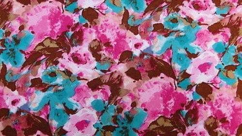 Rayon with Green Fuchsia aqua Brown flowers Floral Print Fabric by the yard soft flowy organic kids dress draping clothing decoration