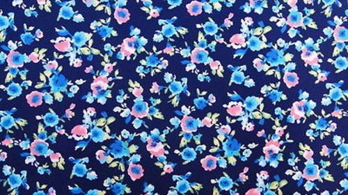 Rayon Challis Navy Blue Background Pink Small Flowers / Floral Print Fabric Sold by the Yard Organic Soft Flowy Kids Dress Draping Clothing