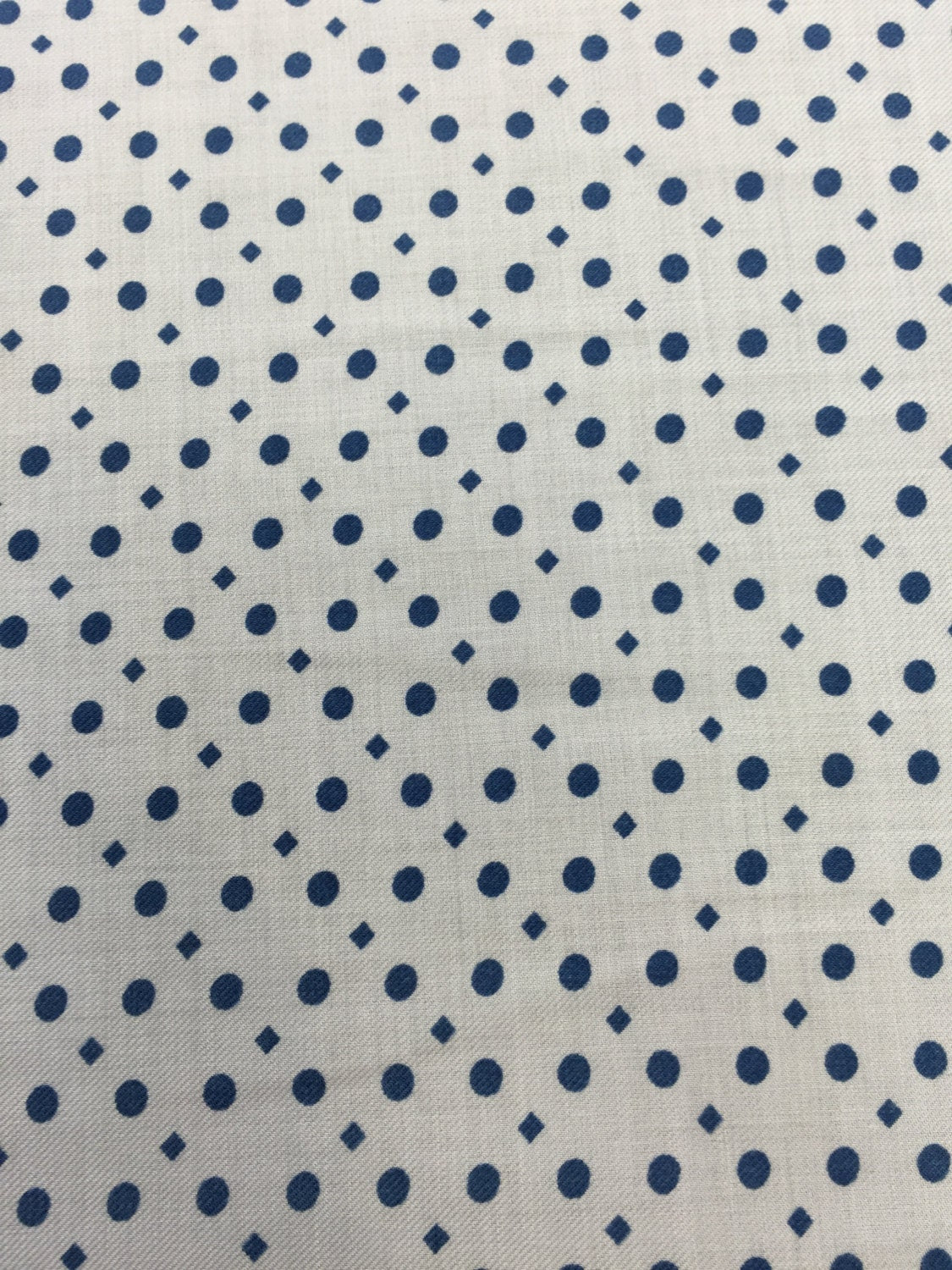 100% rayon challis. Blue dots n diamonds Off white background fabric sold by the yard soft organic kids dress draping clothing decoration