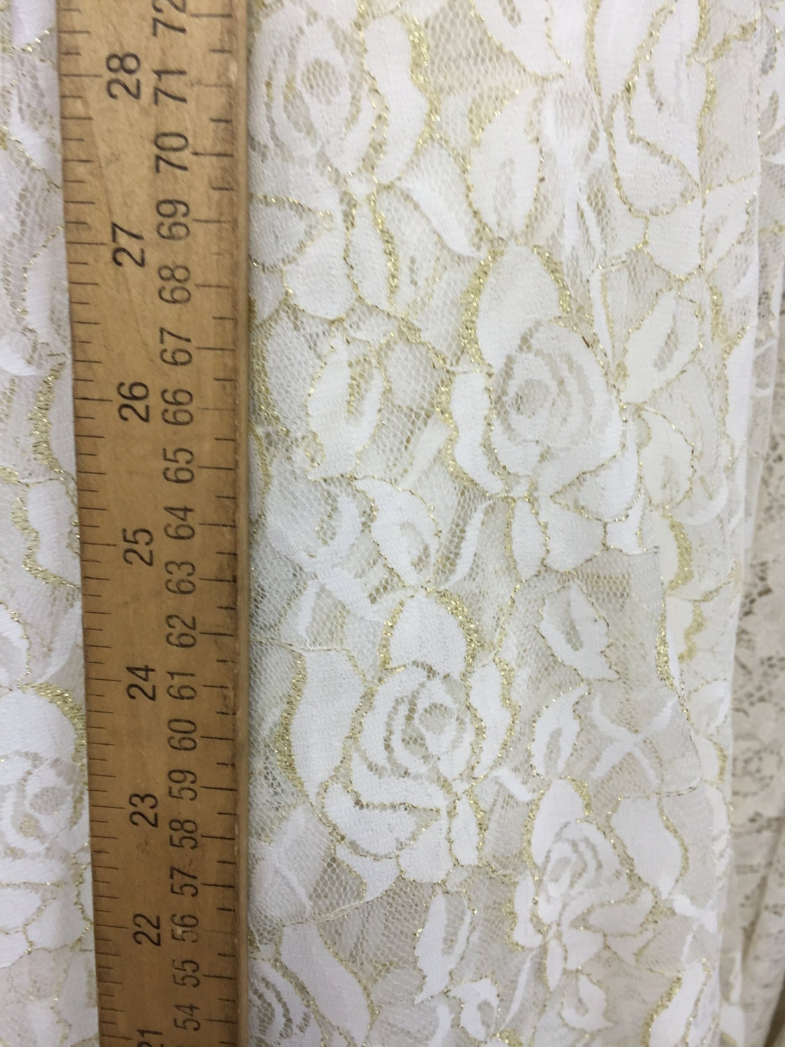 4 Way Stretch Lace Floral Flowers Nylon Spandex Ivory Gold Lace 58-60 in W Fabric Sold by the Yard Soft Stretch Floral Draping