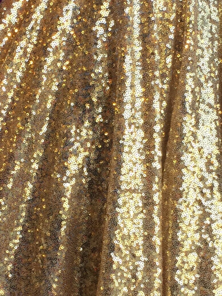 Glitz Shiny Gold Tiny Sequin Fabric Sold by the Yard Tablecloth, Draping, Decoration Party, Clothing, Prom,Wedding Fabric
