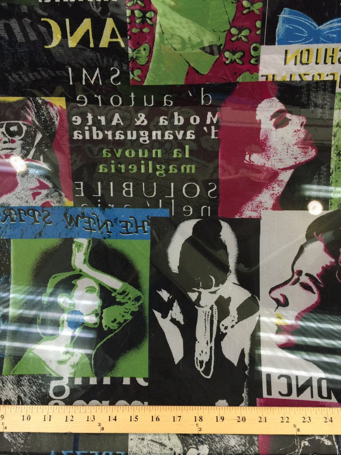 4 way stretch English mesh w playful design Fabric by the yard magazine soft Colorful multicolor black mesh dancer clothing Fashion soft