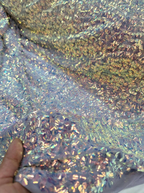 Lavender Iridescent Sequin Embroidery On Stretch Mesh Fabric By The Yard Bridal Decoration Party Clothing Lentejuelas