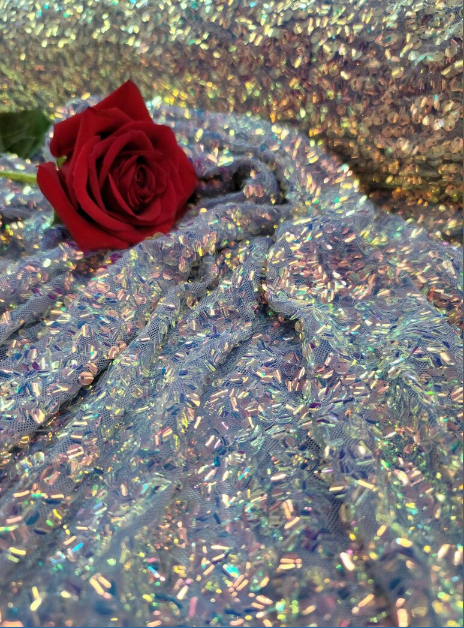 Lavender Iridescent Sequin Embroidery On Stretch Mesh Fabric By The Yard Bridal Decoration Party Clothing Lentejuelas