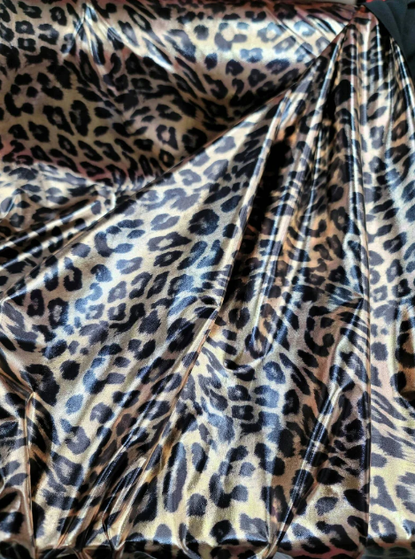 Animal Print Spandex Stretch Cheetah Metallic Foil Fabric Sold by the Yard Gown Prom Decoration