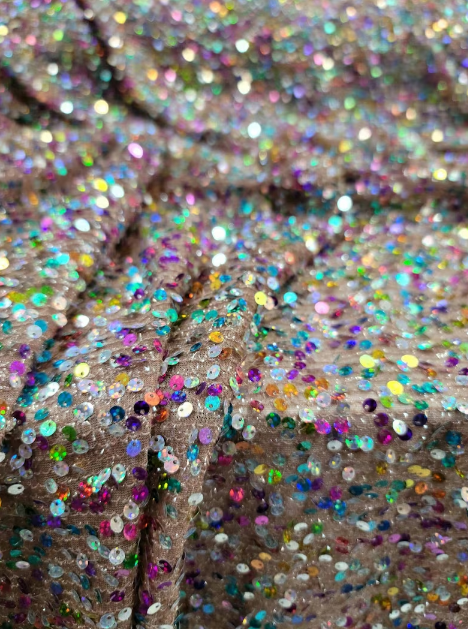 Mocha Stretch Fabric Multicolor Iridescent Sequin Embroidery Fabric By The Yard