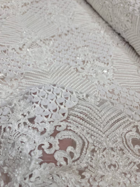 Off White Bridal Lace 3d Chiffon Floral Flowers Embroidery Lace Fabric Sold By The Yard Scalloped Wedding Dress Beaded Lace Baptism