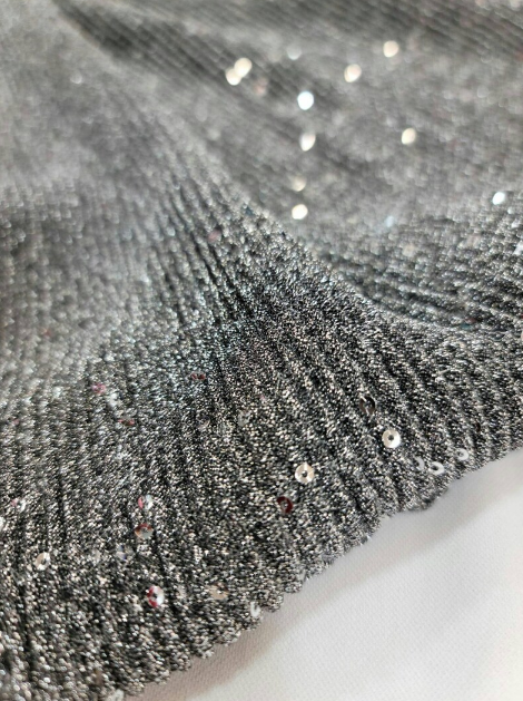 Gray Stretch Pleated Fabric By The Yard Embroidery Sequin
