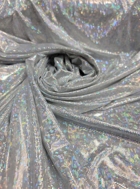 Iridescent Silver Stretch Spandex Foil Geometric Abstract Fashion Fabric Sold By The Yard Backdrop Clothing