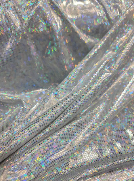 Iridescent Silver on White Nylon Spandex Mystique