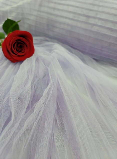 Lavender Mesh Quinceañera Evening Pleated Lace Fabric By The Yard Sweet 16 Draping Gown Accordion