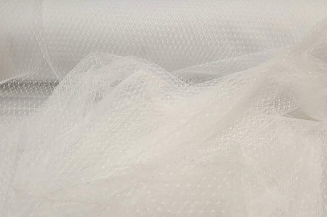 White Tulle Polka Dots Soft Fabric 1 Way Stretch Fabric Sold By The Yard Gown Quinceañera Bridal Gorgeous Decoration Wedding